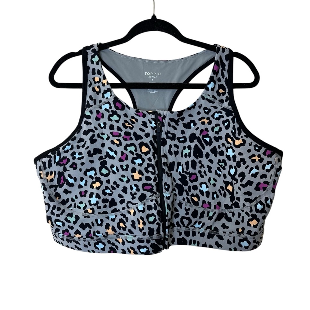 Torrid Cheetah Print Zip Front Racer-back Active Sports Bra Sz 3X - Picture 4 of 9